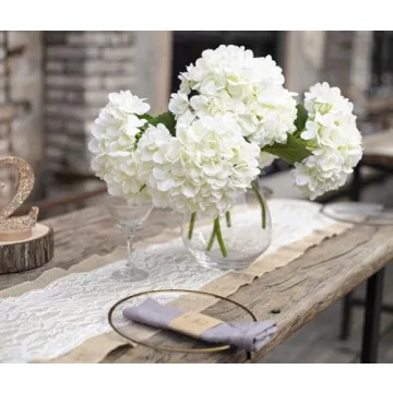 PARTY JOY 5PCS 15.4In Artificial Hydrangea Silk Flowers Bouquet Faux Hydrangea Stems for Wedding Centerpieces Home Decor (White, 5)