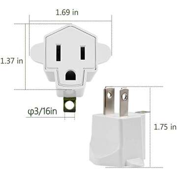4 Pack ETL Listed Grounding Outlet Adapter, JACKYLED 3-2 Prong Adapter Converter, Portable Fireproof 392℉ Resistant Heavy Duty Wall Outlet Plug for Household Appliances Industrial