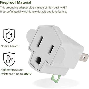 4 Pack ETL Listed Grounding Outlet Adapter, JACKYLED 3-2 Prong Adapter Converter, Portable Fireproof 392℉ Resistant Heavy Duty Wall Outlet Plug for Household Appliances Industrial