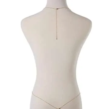 Bounzhi Gold Sexy Body Chain Crossover Thin Bra Bikini Waist Belly Body Chains Beach Body Necklace Jewelry for Women, B-100