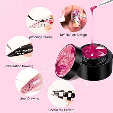 SAVILAND Spider Gel Kit: 12 Colors Nail Design Gel Set, Drawing Gel for Lines with 15 pcs Nail Art Brushes for Lines Decoration for Nail Art, Nail Design, DIY at Home