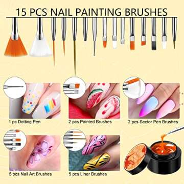 SAVILAND Spider Gel Kit: 12 Colors Nail Design Gel Set, Drawing Gel for Lines with 15 pcs Nail Art Brushes for Lines Decoration for Nail Art, Nail Design, DIY at Home