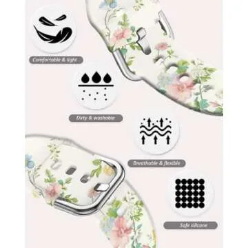 20mm Watch Band Compatible with Samsung Galaxy Watch 7 FE 6 5 4 40mm 44mm,Watch 6 4 Classic Band, Galaxy Watch 5 Pro 45mm 3 41mm Active 2 Cute Silicone Sport Band Women (Aesthetic Floral)