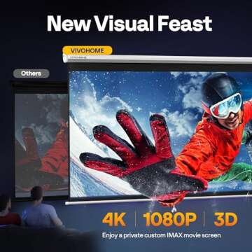 VIVOHOME Projector Screen Pull Down, 1:1 120 Inch Retractable Projection Screen, HD 4K Manual Pull M...