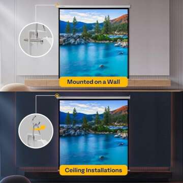 VIVOHOME Projector Screen Pull Down, 1:1 120 Inch Retractable Projection Screen, HD 4K Manual Pull Movie Screen for Home Theater, Cinema, Office (84x84 Inch White)