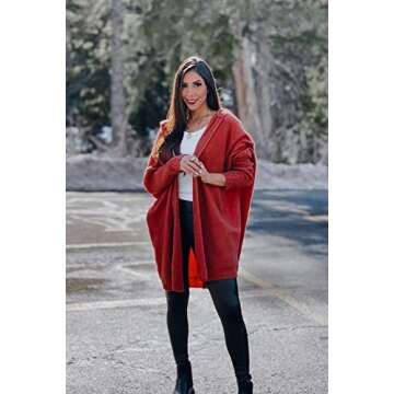 PRETTYGARDEN Women’s Causal Open Front Cardigan Soft Hoodie Oversized Knit Sweaters (Wine Red, Large, l)