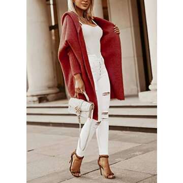 PRETTYGARDEN Women’s Causal Open Front Cardigan Soft Hoodie Oversized Knit Sweaters (Wine Red, Large, l)