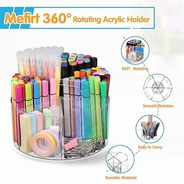 Mefirt Acrylic Pen Holder - 360° Rotating Organizer
