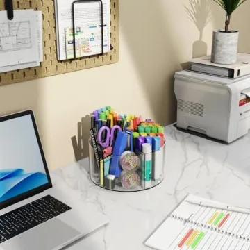 Mefirt Acrylic Pen Holder - 360° Rotating Organizer