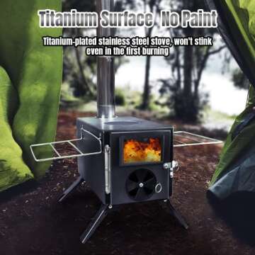 Fitinhot Camp Wood Stove, Tent Wood Burning Stoves Portable with Chimney Pipes, Upgraded Titanium Su...