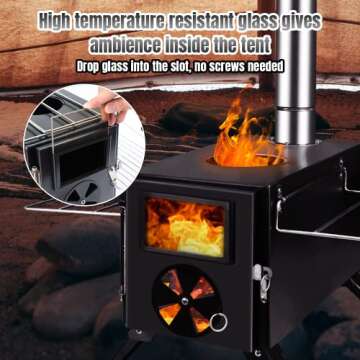 Portable Camp Wood Stove with Titanium Finish and Chimney Pipes