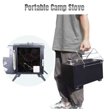 Portable Camp Wood Stove with Titanium Finish and Chimney Pipes