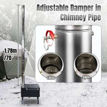 Portable Camp Wood Stove with Titanium Finish and Chimney Pipes