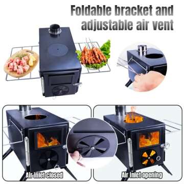 Portable Camp Wood Stove with Titanium Finish and Chimney Pipes
