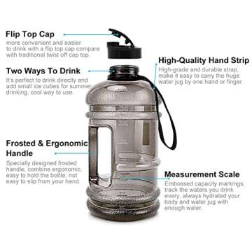RICWINANN Water Jug 2.2L Large Sport Water Bottle Big Capacity Leakproof Container BPA Free Plastic ...