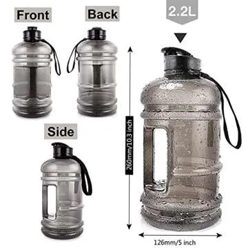 RICWINANN Water Jug 2.2L Large Sport Water Bottle Big Capacity Leakproof Container BPA Free Plastic with Carrying Loop Fitness for Camping Training Bicycle Hiking Gym Outdoor (Black)