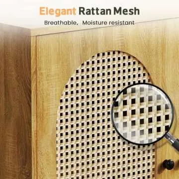 Lamtor Rattan Buffet Cabinet with Storage - Sideboard Storage Cabinet with Curved Doors - Accent Console Table with Solid Wood Feet for Kitchen, Living Room, Dining Room, Entryway