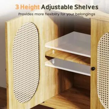 Lamtor Rattan Buffet Cabinet with Storage - Sideboard Storage Cabinet with Curved Doors - Accent Console Table with Solid Wood Feet for Kitchen, Living Room, Dining Room, Entryway