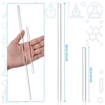 20 Glass Stirring Rods - 12'' & 6'' for Mixing Beverages and Science