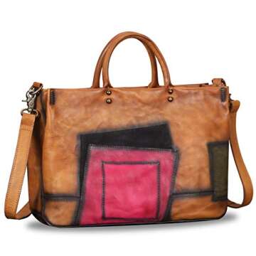 Genuine Leather Handbag for Women Vintage Handmade Top Handle Bag Crossbody Satchel Purse (Brown) Me...