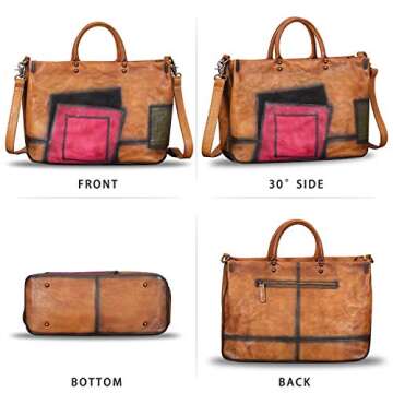 Genuine Leather Handbag for Women Vintage Handmade Top Handle Bag Crossbody Satchel Purse (Brown) Medium