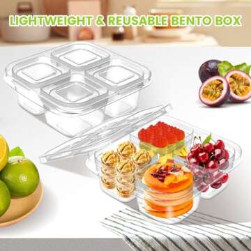 AQSXO Bento Snack Food Containers 5 Pcs, Divided Food Storage with Lids for Travel, Reusable Meal Prep Lunch Containers.
