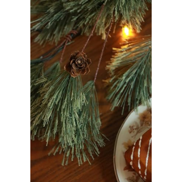 6.4ft Smokey Christmas Garland with Lights, Prelit Natual Rustic Cedar Pine Garland with Pine Cones for Home New Year, Mantle, Fireplace, Indoor Outdoor Decoration Simple Garland