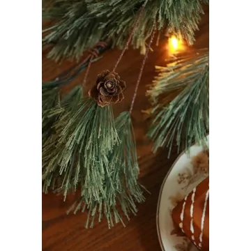 6.4ft Smokey Christmas Garland with Lights, Prelit Natual Rustic Cedar Pine Garland with Pine Cones for Home New Year, Mantle, Fireplace, Indoor Outdoor Decoration Simple Garland