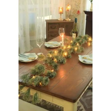 6.4ft Smokey Christmas Garland with Lights, Prelit Natual Rustic Cedar Pine Garland with Pine Cones for Home New Year, Mantle, Fireplace, Indoor Outdoor Decoration Simple Garland