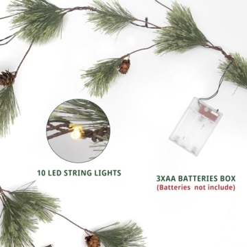 6.4ft Smokey Christmas Garland with Lights, Prelit Natual Rustic Cedar Pine Garland with Pine Cones for Home New Year, Mantle, Fireplace, Indoor Outdoor Decoration Simple Garland