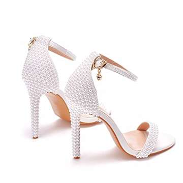 Crystal Queen Full Pearls Heels Sandals Stiletto Heels Peep Toe High Heel Sandals Pump Shoes For Bride Wedding Party Evening