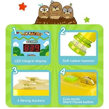 VATOS Whack Game Mole, Mini Electronic Arcade Game with 2 Hammers, Pounding Toys Toddler Toys for 3 4 5 6 7 8 Years Old Boys Girls, Whack Game Mole Toy, Developmental Toy Interactive Toy