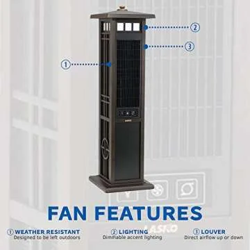 Lasko 4890 Elegant Living Fan with Remote Control-Features Accent Lighting and Widespread Oscillation-Perfect for Outdoor Patios, Decks, or Balconies, Brown