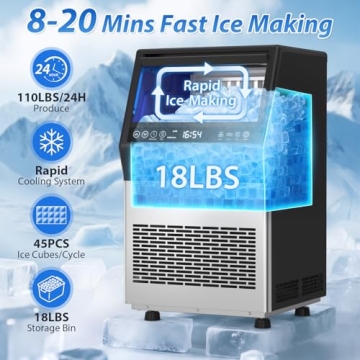 Powerful Commercial Ice Maker – 110LBS Daily, Self-Cleaning, Compact Design