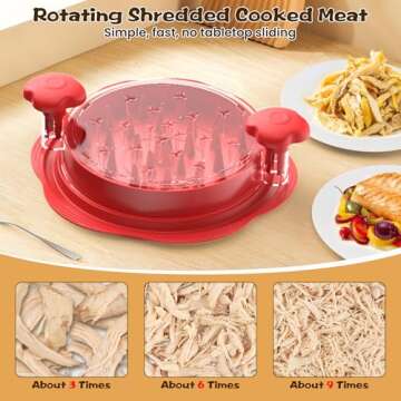 Chicken Shredder, Large Meat Shredder Tool Twist for Chicken Breast Pork Beef, Visible Lid, Ergonomi...