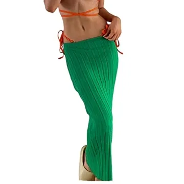 NUFIWI Sexy Crochet Knit Long Skirts Dropped Waist See Through Wrap Midi Skirt Hollow Out Maxi Skirt...