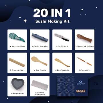 Sushi Making Kit For Beginners - 20 Pieces In 1 Sushi Kit, Sushi Bazooka, Chopsticks, Onigiri Mold, ...