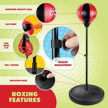 ToyVelt Punching Bag for Kids Boxing Set Includes Kids Boxing Gloves and Punching Bag, Standing Base...
