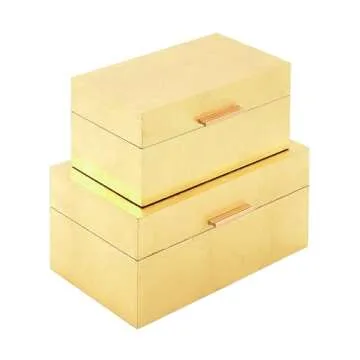 CosmoLiving by Cosmopolitan Wooden Decorative Box Decorative Keepsake Boxes with Textured Foiled Ext...