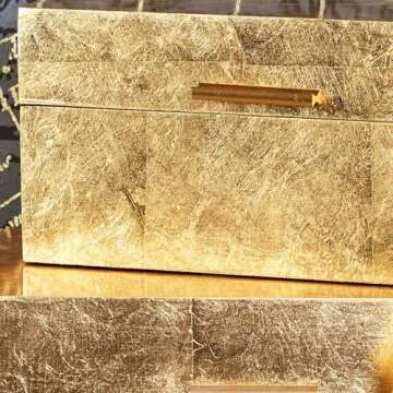 CosmoLiving by Cosmopolitan Wooden Decorative Box Decorative Keepsake Boxes with Textured Foiled Exterior, Set of 2 Storage Boxes 13", 11"W, Gold