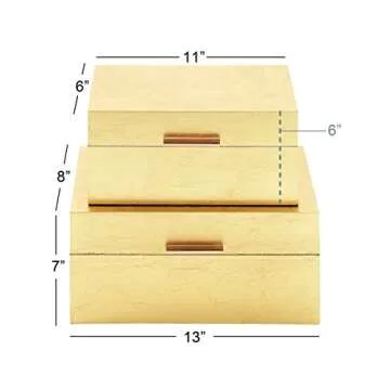 CosmoLiving by Cosmopolitan Wooden Decorative Box Decorative Keepsake Boxes with Textured Foiled Exterior, Set of 2 Storage Boxes 13", 11"W, Gold