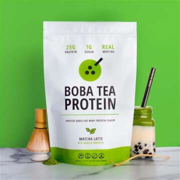 Boba Tea Protein Matcha Latte | 25g Grass-Fed Whey Protein Isolate Powder | Gluten-Free & Soy-Free B...