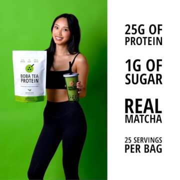 Boba Tea Protein Matcha Latte - 25g Grass-Fed Protein Isolate Powder