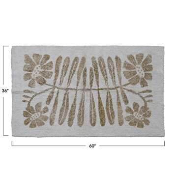 Creative Co-Op Cotton Tufted Flowers, Mustard Rugs, 60" L x 36" W x 1" H, White & Yellow