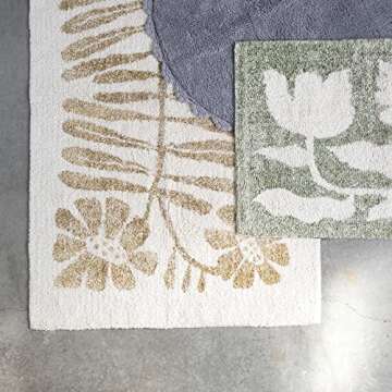 Creative Co-Op Cotton Tufted Flowers, Mustard Rugs, 60" L x 36" W x 1" H, White & Yellow