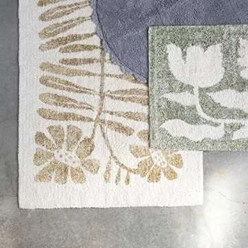 Creative Co-Op Cotton Tufted Flowers, Mustard Rugs, 60" L x 36" W x 1" H, White & Yellow