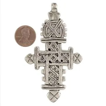 Silver Ethiopian Coptic Cross Pendant, African Abyssinian Design, Orthodox Christian Pendant for Jew...