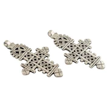 Silver Ethiopian Coptic Cross Pendant, African Abyssinian Design, Orthodox Christian Pendant for Jewelry, The Bead Chest