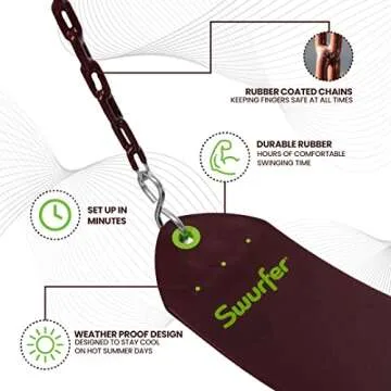 Swurfer Tree Outdoor Swing Set Swing – Playground Swing Seat Replacement, Swing Set Accessories, Easy Installation, Comfortable Heavy Duty Rubber Coated Chains, Weather Resistant, Ages 4 and Up