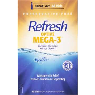 Refresh Optive MEGA-3 Lubricant Eye Drops Preservative-Free Artificial Tears, 0.01 fl oz (0.4 mL), 60 Single-Use Containers